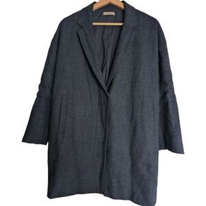 Ravens Saloner Indigo Blue Microplaid 100%wool Long Blazer Large